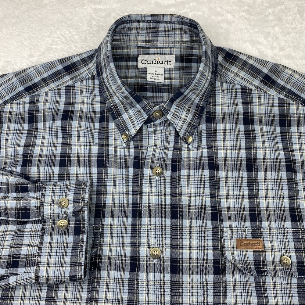 CARHARTT Mens Shirt‎ Large Blue Plaid Heavier Weight 100% Cotton